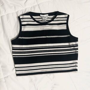 Vintage 90s Energie Black White & Silver Striped Crop Top